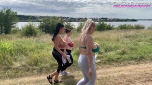 Helen Star, Erin Star and Mia Sweetheart topless busty jogging - #5