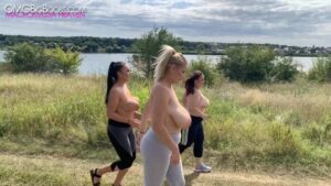 Helen Star, Erin Star and Mia Sweetheart topless busty jogging - #4